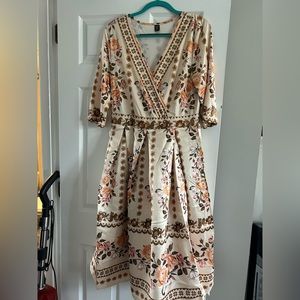 Surplice Neck Flare Hem Floral Dress